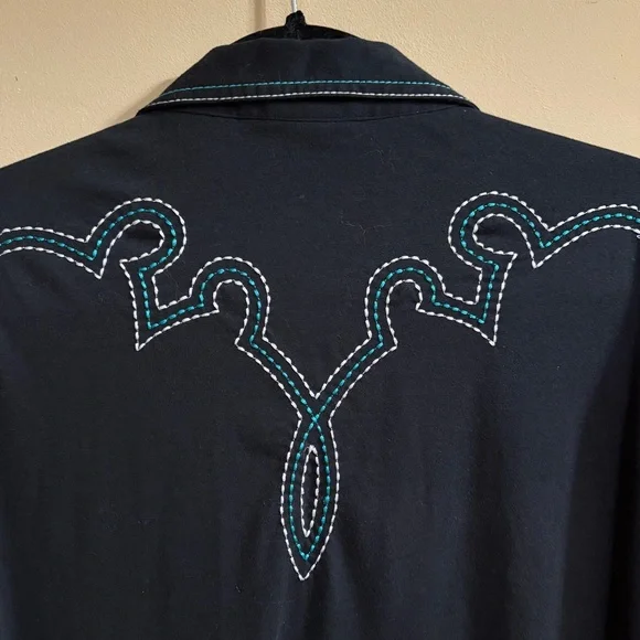 ARIAT Black Western Knit Shirt with Studded  & Embroidered Design XXL - Picture 4 of 9